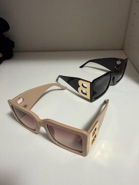 Oversized Rectangular Sunglasses in Beige and Black